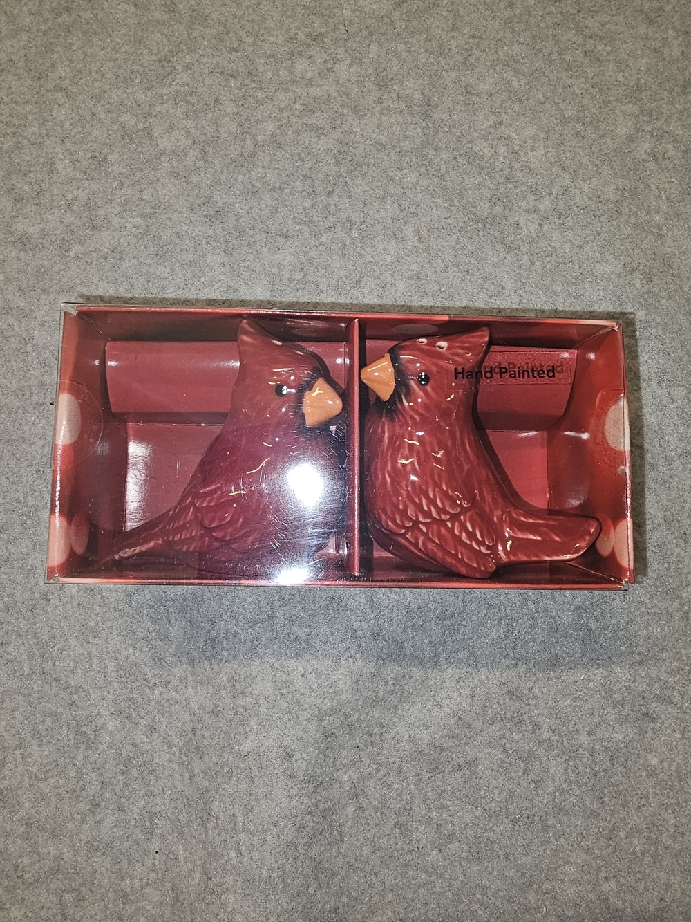 St Nicholas Yuletide Red Cardinal Bird Salt & Pepper Shakers -